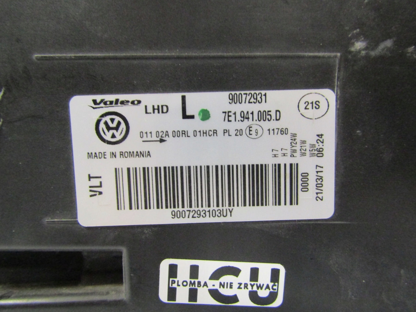 VW T6 Front Lamp STANDARD 15-19 LH 7E1941005D