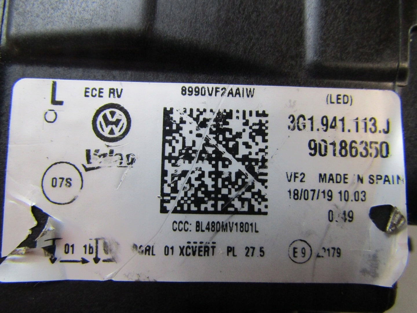 VOLKSWAGEN PASSAT B8 FULL LED IQ LIFT LH LEFT HEADLIGHT 19- 3G1941113J