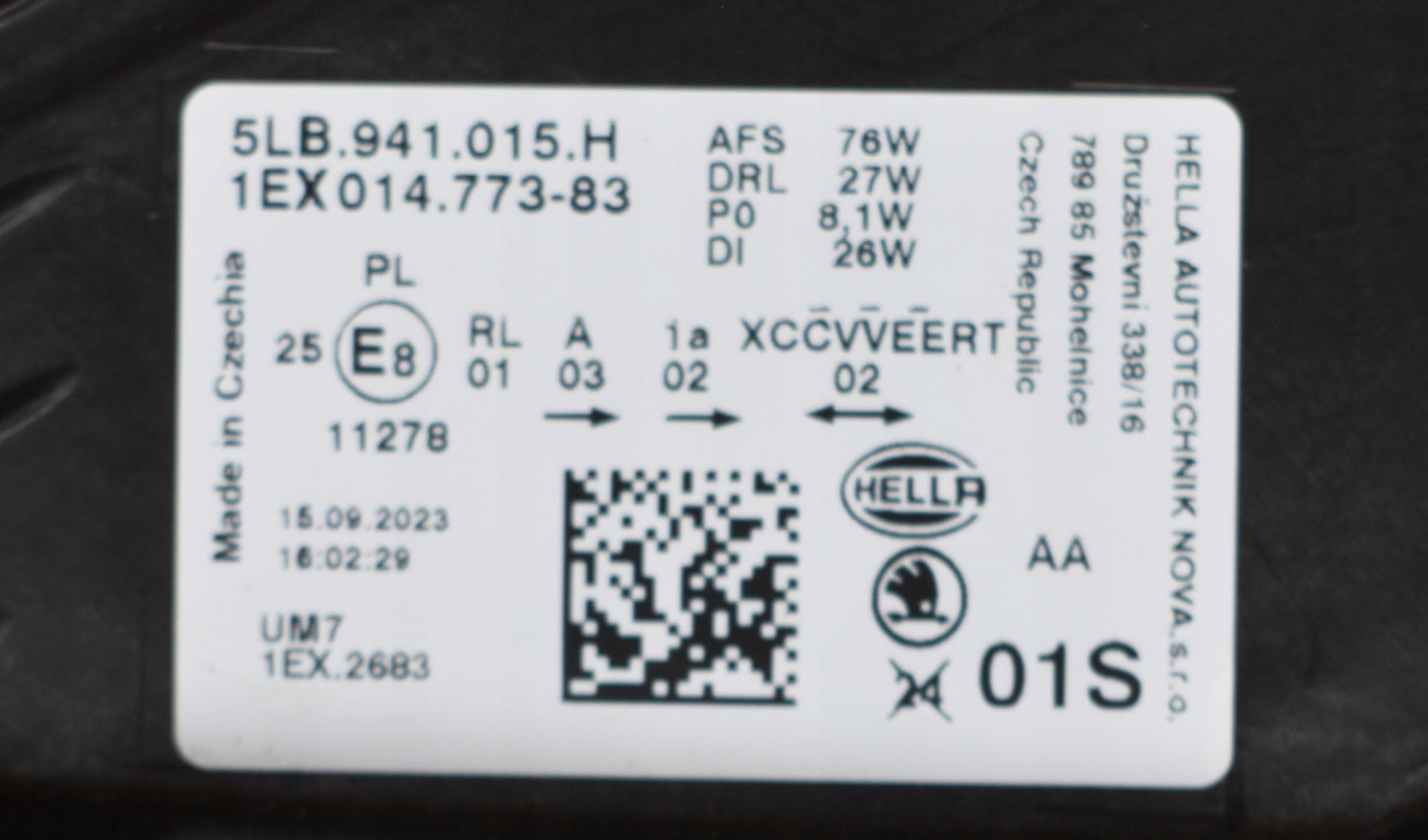 SKODA ENYAQ 5LB LEFT FRONT HEADLIGHT CRYSTAL ORG EU 5LB941015H